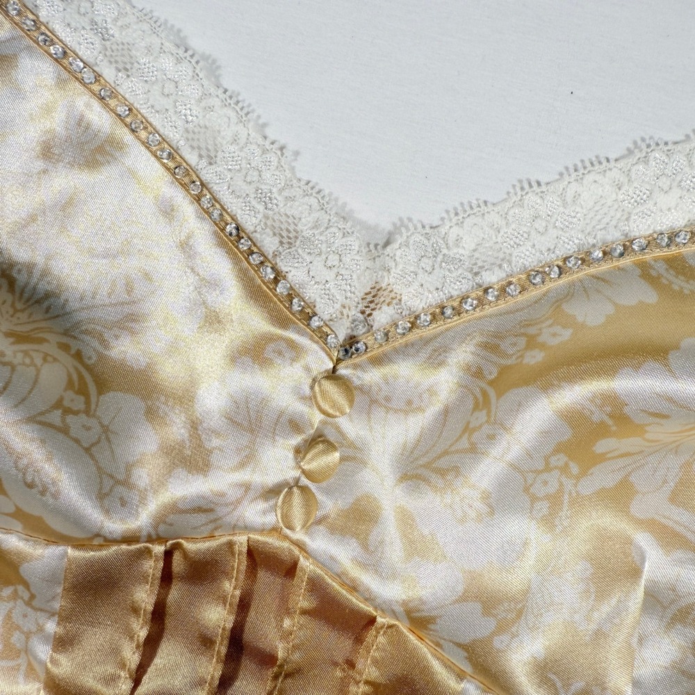 Y2K Kenzie Intimates Gold Lace Rhinestone Camisole Large Satin Lingerie Sleep - Picture 2 of 11